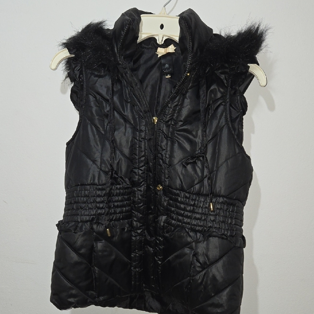 Ashley By 26 International Black Quilted Vest with Faux Fur